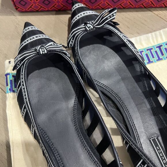 Tory Burch Penelope Mesh Flats Pointed Toe Logo Size 7.5 NEW - Picture 8 of 15